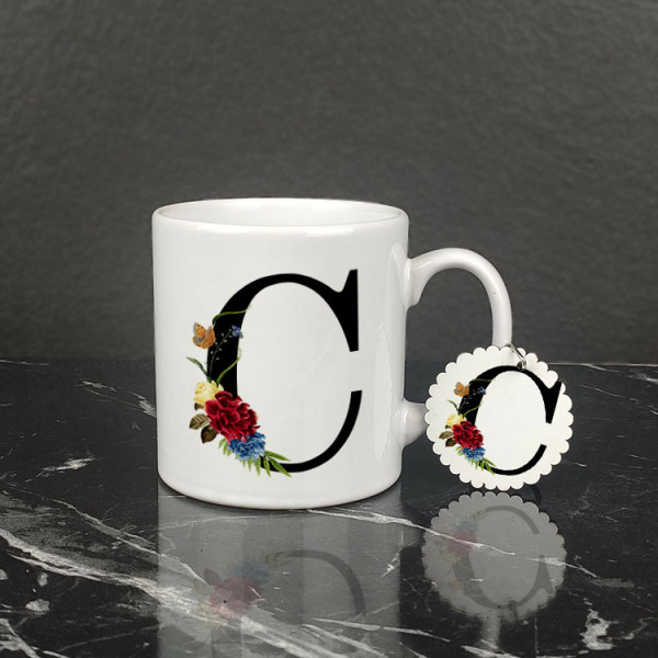 C Harfi Kupa Bardak ve Anahtarlık Set