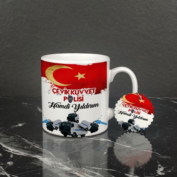 Çevik Kuvvet Polisi Kupa Bardak ve Anahtarlık Set 002