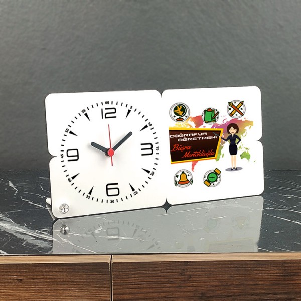 Coğrafya Öğretmeni Ahşap Masa Saati