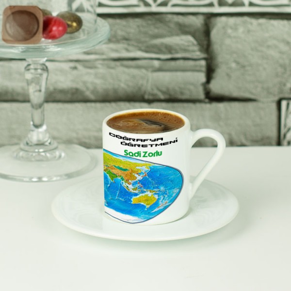 Coğrafya Öğretmenine Hediye Dünya Tasarım Kahve Fincanı