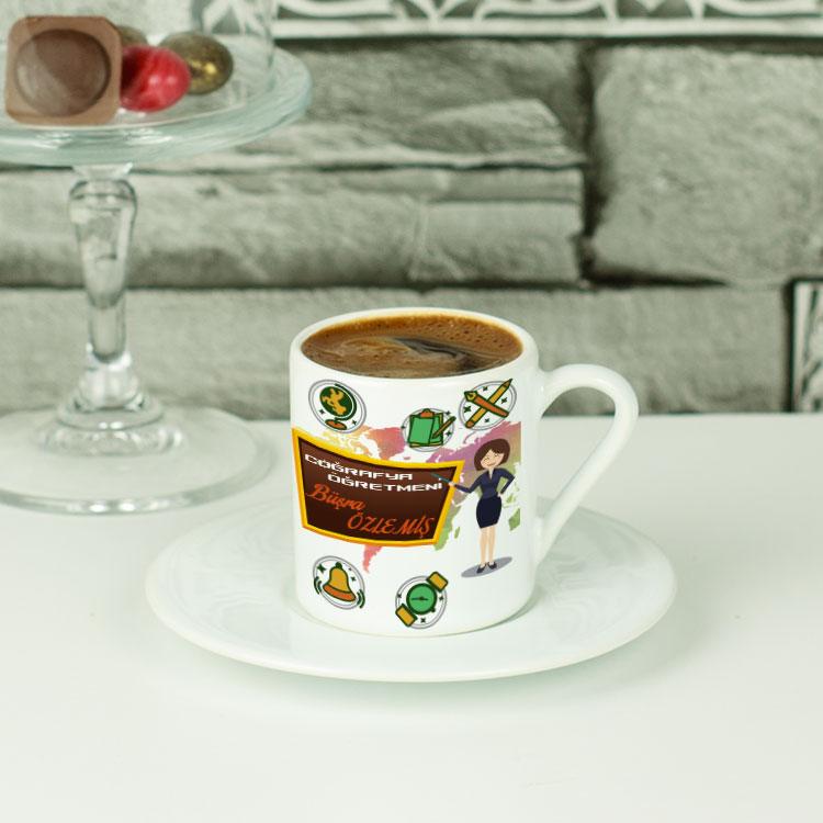 Coğrafya Öğretmeni Turuncu Tasarım Kahve Fincanı
