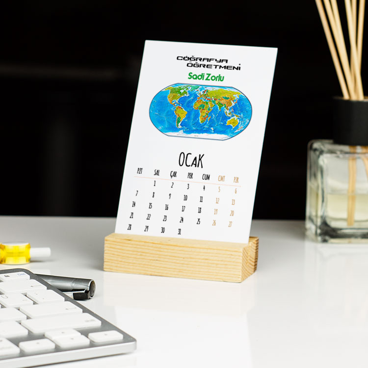 Coğrafya Öğretmenine Hediye Dünya Tasarım Masa Takvimi