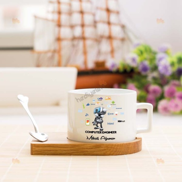 Computer Engineer Siyah Tasarım Stantlı Fincan