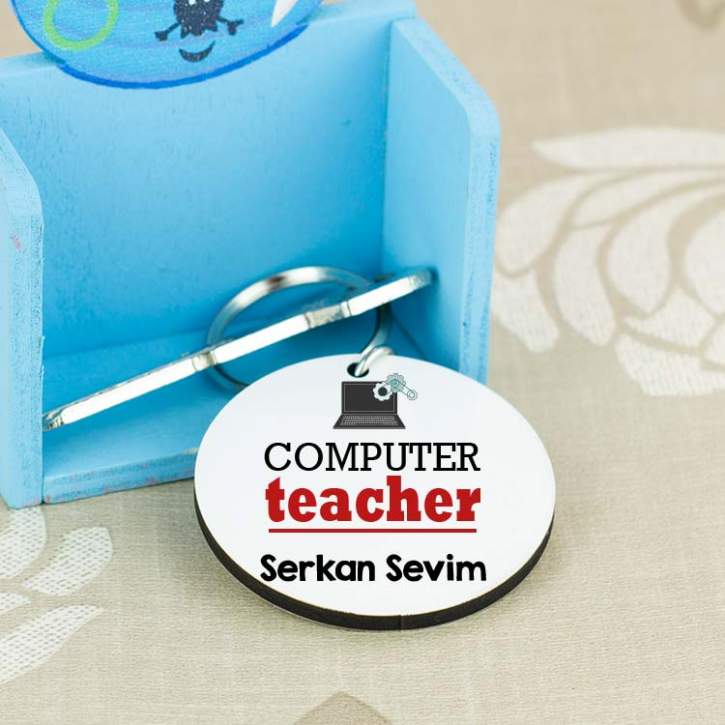 Computer Teacher Kırmızı Tasarım Anahtarlık