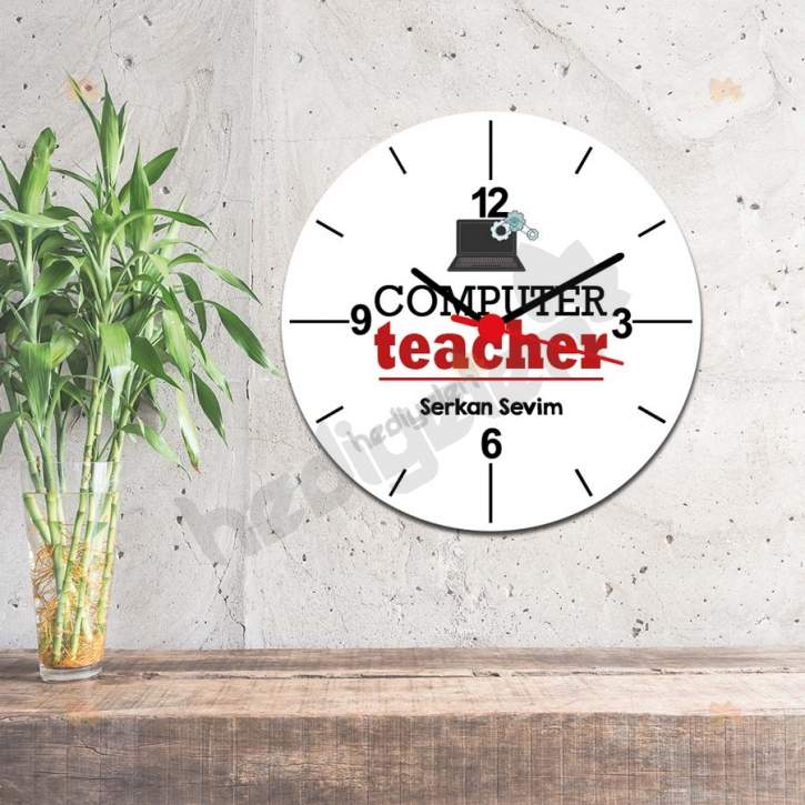 Computer Teacher Kırmızı Tasarım Duvar Saati