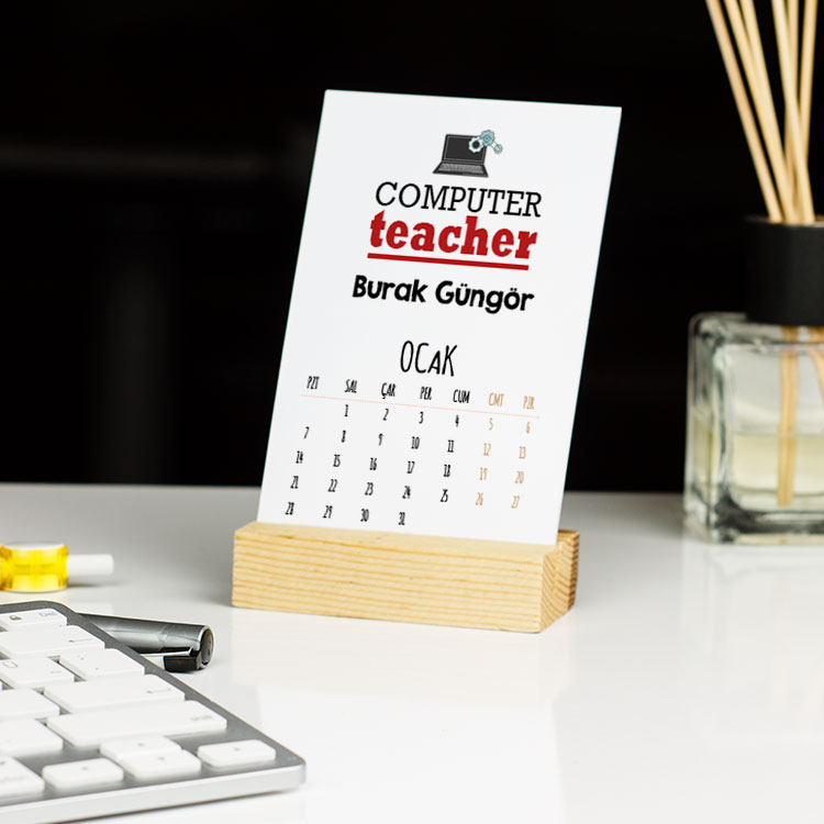 Computer Teacher Kırmızı Tasarım Masa Takvimi