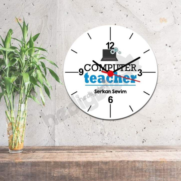 Computer Teacher Mavi Tasarım Duvar Saati