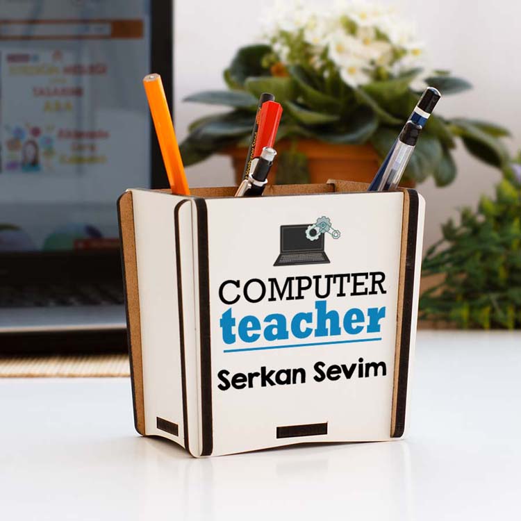 Computer Teacher Mavi Tasarım Kalemlik