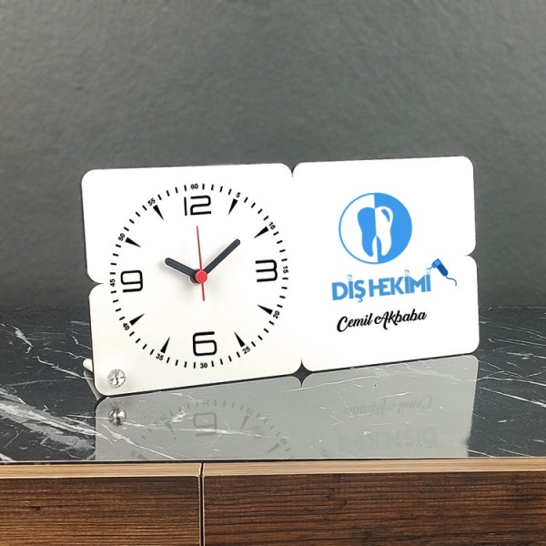 Diş Hekimine Hediye Ahşap Masa Saati
