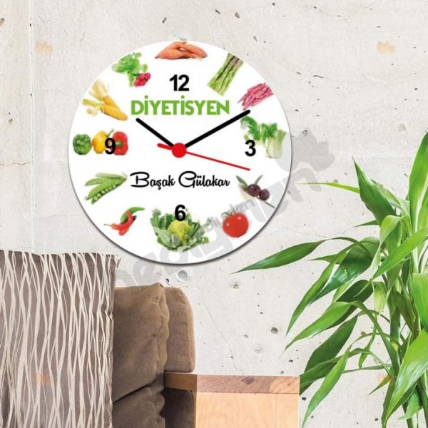 Diyetisyen Bitki Tasarım Duvar Saati