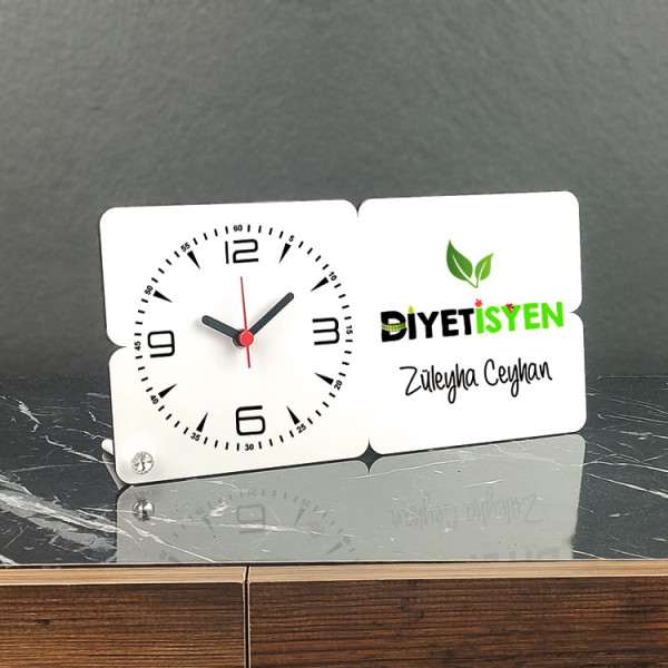 Diyetisyene Hediye Ahşap Masa Saati 001
