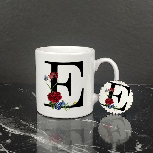 E Harfi Kupa Bardak ve Anahtarlık Set