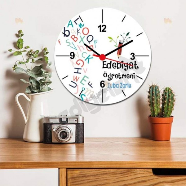Edebiyat Öğretmeni Kalem Tasarım Duvar Saati