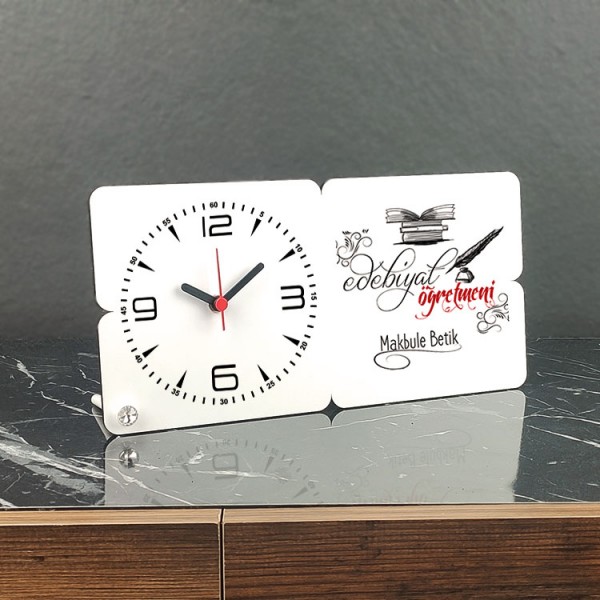 Edebiyat Öğretmenine Hediye Ahşap Masa Saati