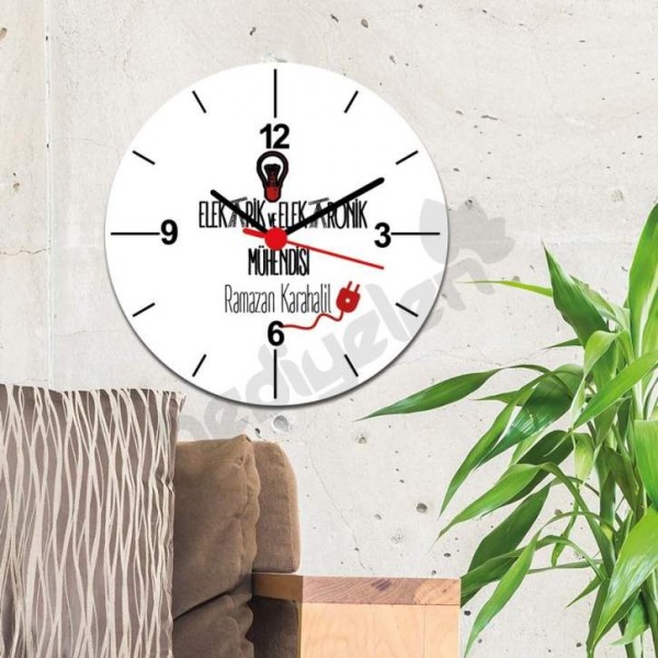 Elektrik Elektronik Mühendisi Kırmızı Tasarım Duvar Saati