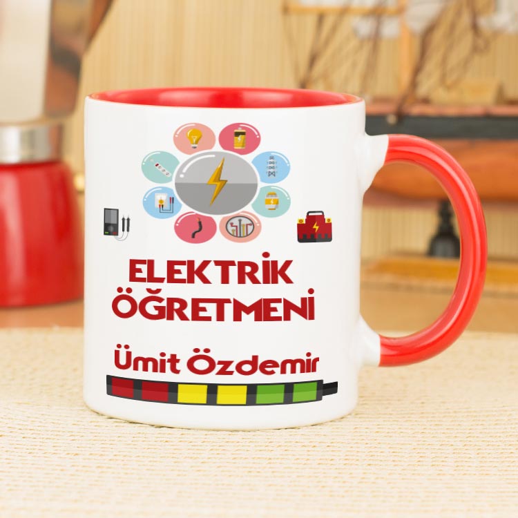 Elektrik Öğretmenine Hediye Kupa Bardak - Kırmızı Elektrik Öğretmenine Hediye Kupa Bardak - Kırmızı