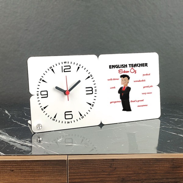 English Teacher Ahşap Masa Saati 006