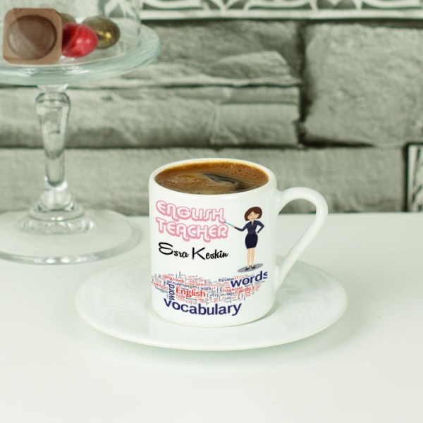 English Teacher Pembe Tasarım Kahve Fincanı