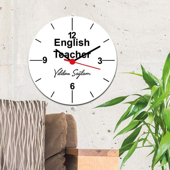 English Teacher Siyah Tasarım Duvar Saati