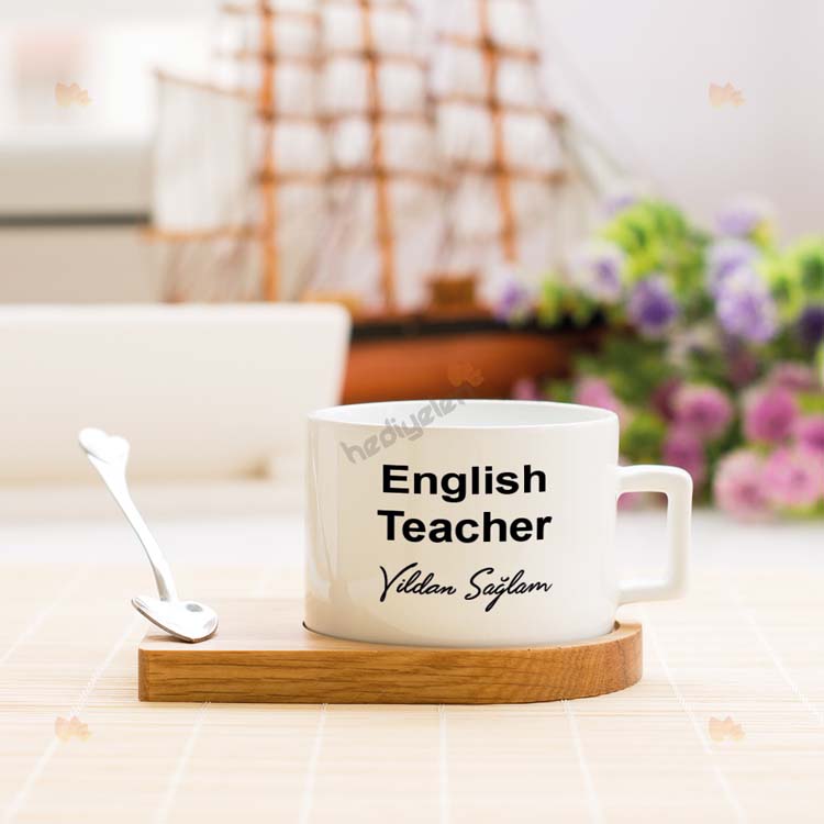 English Teacher Siyah Tasarım Stantlı Fincan