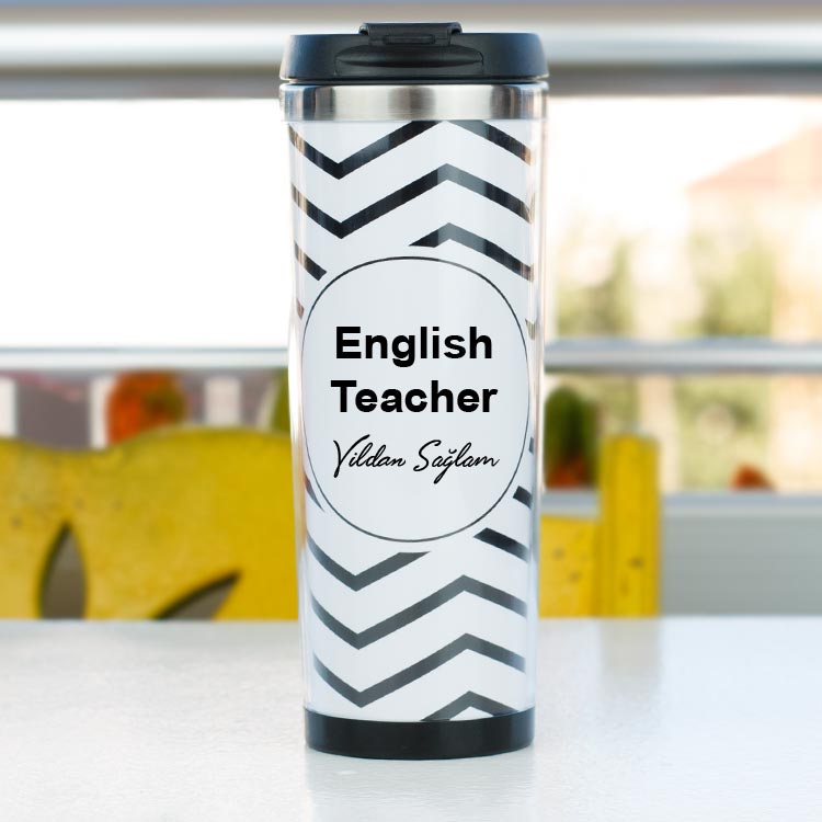 English Teacher Siyah Tasarım Termos