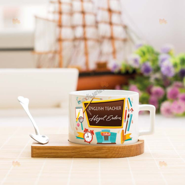 English Teacher Tahta Tasarım Stantlı Fincan