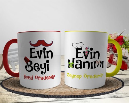 Evin Beyi - Evin Hanımı Kupa Bardak Kırmızı - Sarı