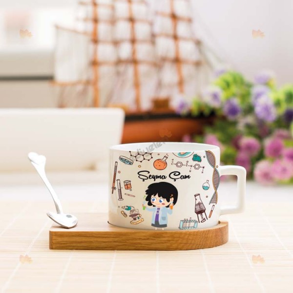 Fen Bilimleri Öğretmenine Hediye Kadın Figür Stantlı Fincan