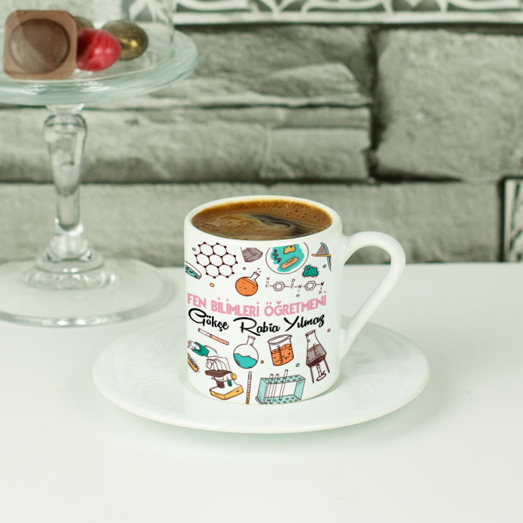 Fen Bilimleri Öğretmenine Hediye Pembe Tasarım Kahve Fincanı