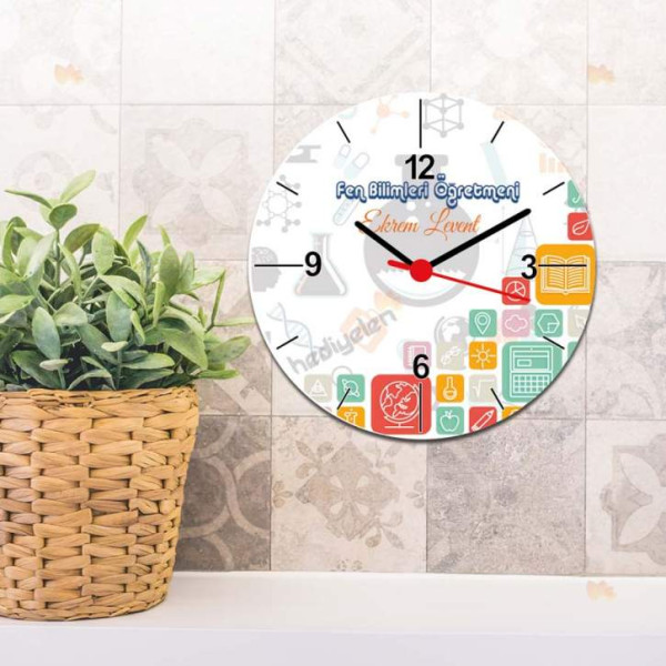 Fen Bilimleri Öğretmenine Hediye Simgeler Duvar Saati