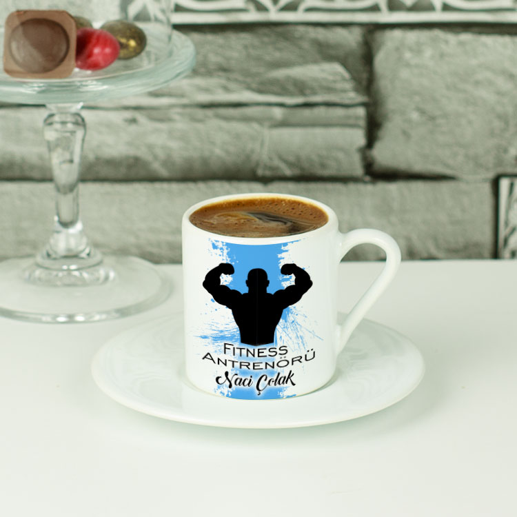 Fitness Antrenörü Mavi Tasarım Kahve Fincanı Fitness Antrenörü Mavi Tasarım Kahve Fincanı