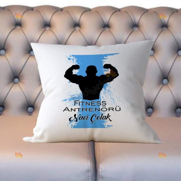 Fitness Antrenörü Mavi Tasarım Yastık