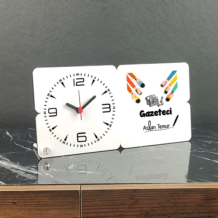 Gazeteci Ahşap Masa Saati Gazeteci Ahşap Masa Saati