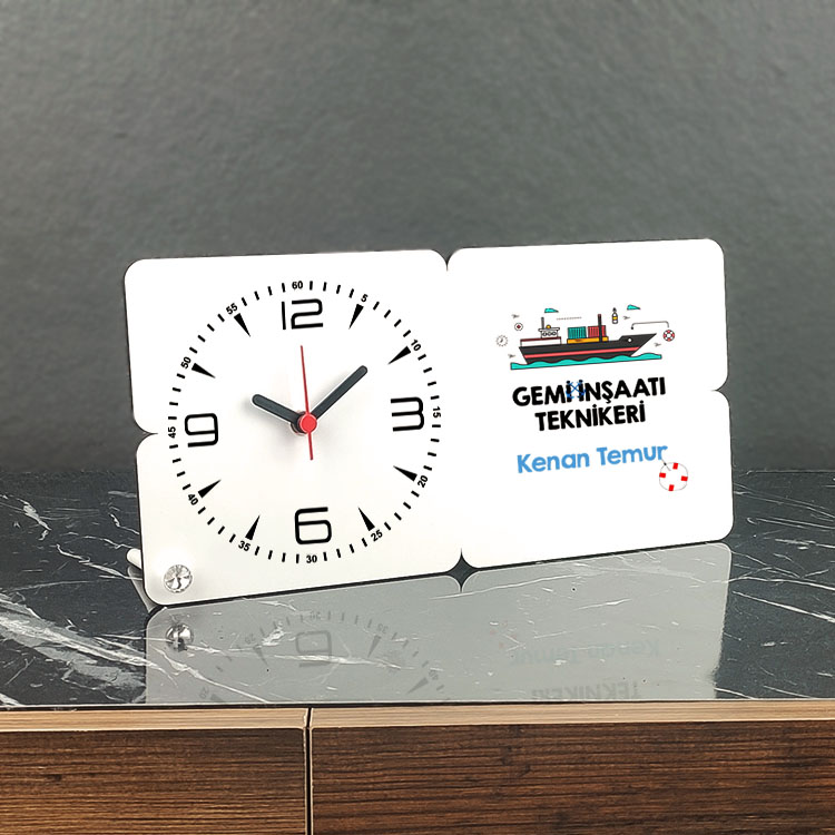 Gemi İnşaatı Teknikeri Ahşap Masa Saati Gemi İnşaatı Teknikeri Ahşap Masa Saati