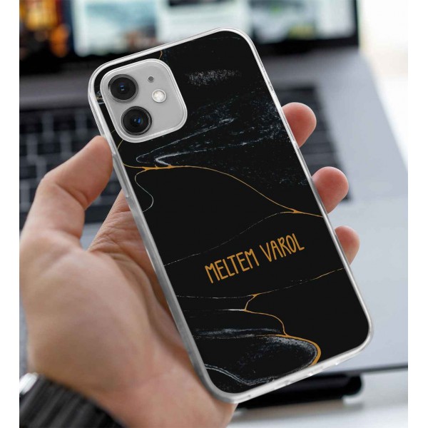 Gold ve Siyah Granit Tasarımlı Telefon Kılıfı (Sadece iPhone Modelleri)