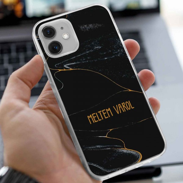 Gold ve Siyah Granit Tasarımlı Telefon Kılıfı (Sadece iPhone Modelleri)