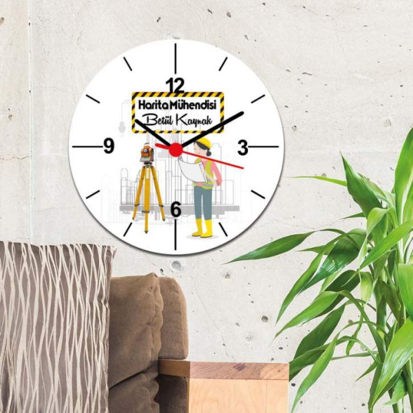 Harita Mühendisi Kadın Figür Duvar Saati