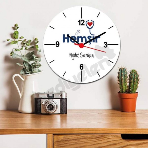 Hemşir Lacivert Tasarım Duvar Saati