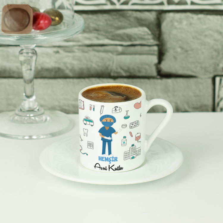 Hemşir Mavi Tasarım Kahve Fincanı