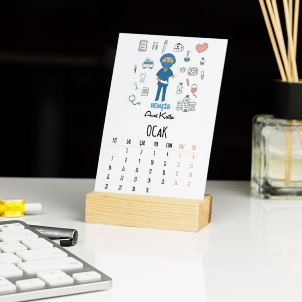 Hemşir Mavi Tasarım Masa Takvimi