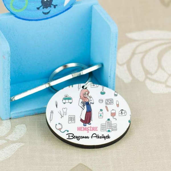 Hemşire Baş Örtülü Figür Anahtarlık 001