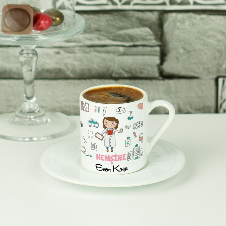 Hemşire Pembe Tasarım Kahve Fincanı 001