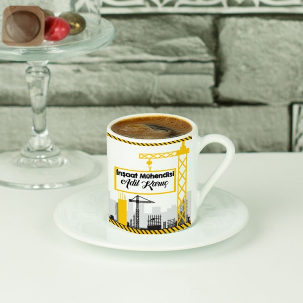 İnşaat Mühendisi Sarı Vinç Tasarım Kahve Fincanı