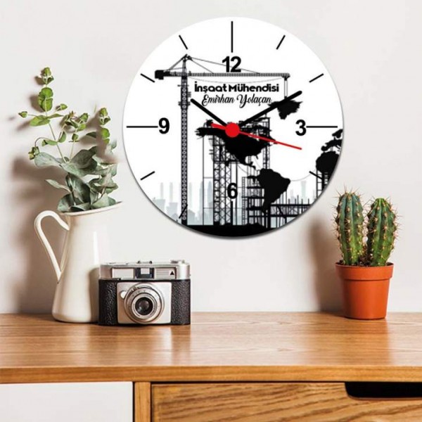 İnşaat Mühendisi Siyah Tasarım Duvar Saati