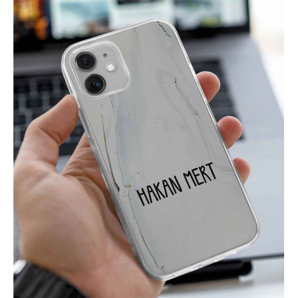 İsimli Beyaz Granit Tasarımlı Telefon Kılıfı (Sadece iPhone Modelleri)
