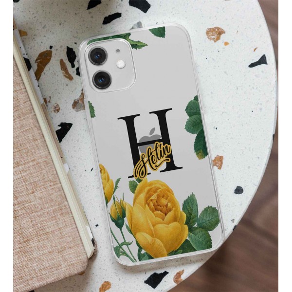 İsimli Sarı Çiçekli Telefon Kılıfı (Sadece iPhone Modelleri)