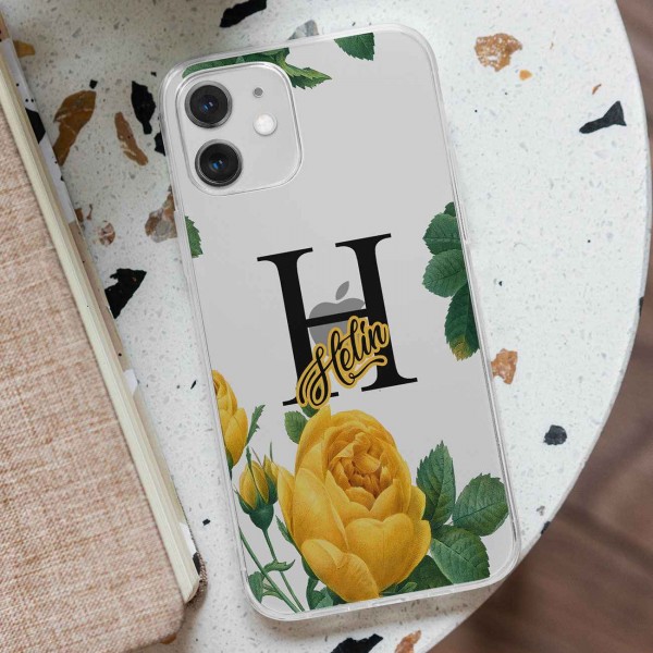 İsimli Sarı Çiçekli Telefon Kılıfı (Sadece iPhone Modelleri)