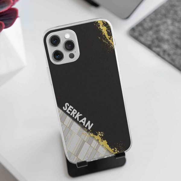 İsme Özel Siyah Gold Tasarımlı Telefon Kılıfı (Sadece iPhone Modelleri)