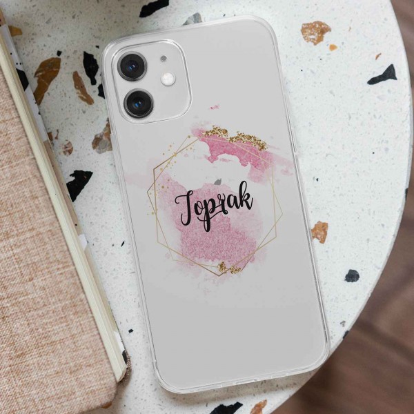 Kişiye Özel Pembe Çokgen Tasarımlı Telefon Kılıfı (Sadece iPhone Modelleri)