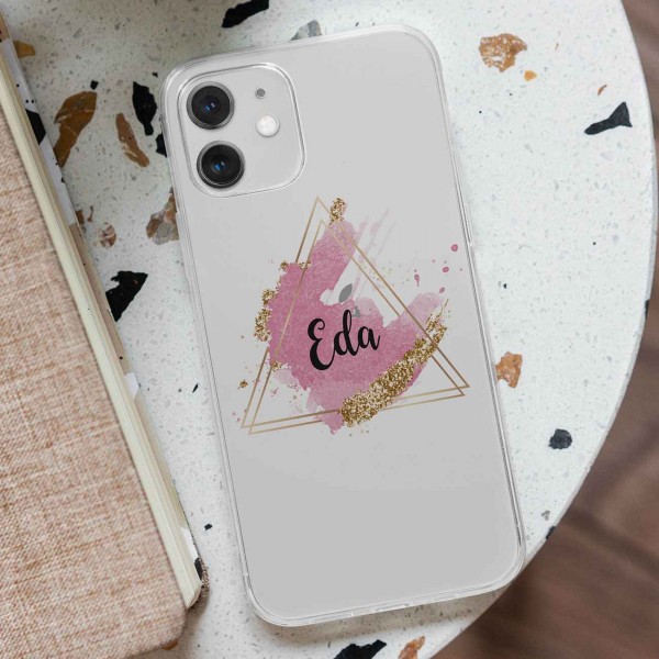 Kişiye Özel Pembe Üçgen Tasarımlı Telefon Kılıfı (Sadece iPhone Modelleri)